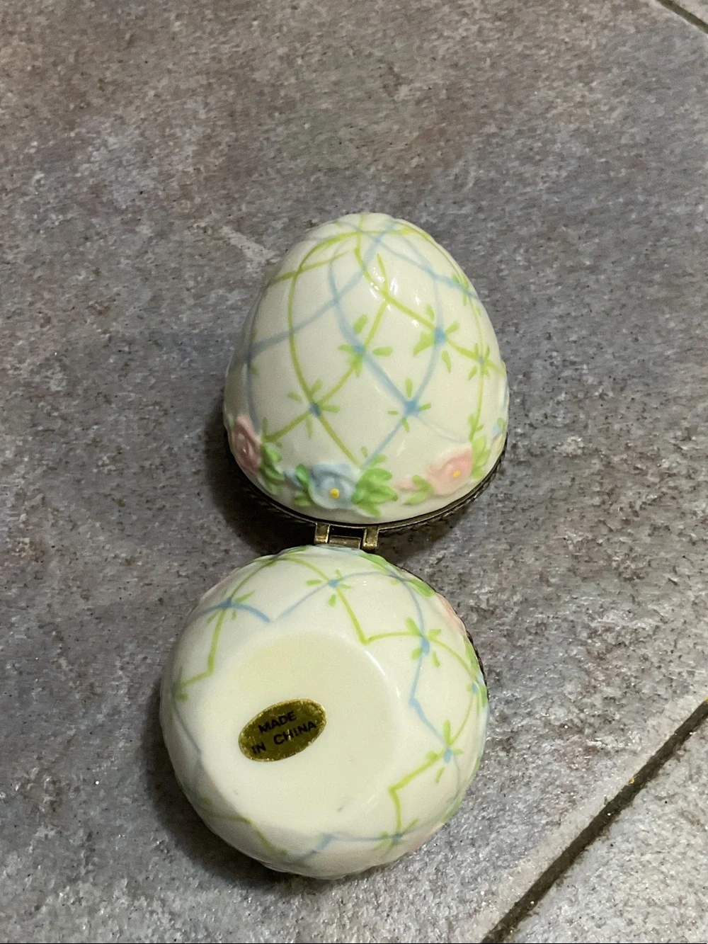 Cream Floral Porcelain Egg Trinket Box with Pastel Accents
